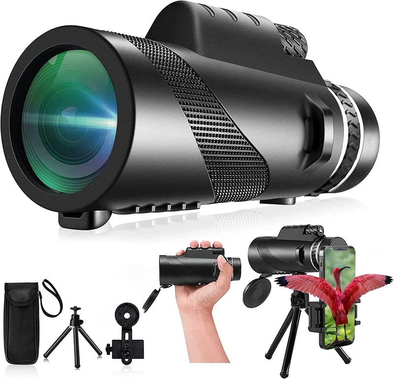 KTBDING Monocular-Telescope 80x100 High Powered Monoculars High Definition for Adults High Powered with Smartphone Adapter Telescope Hunting Wildlife Bird Watching Travel Camping Hiking-Black - Image 1